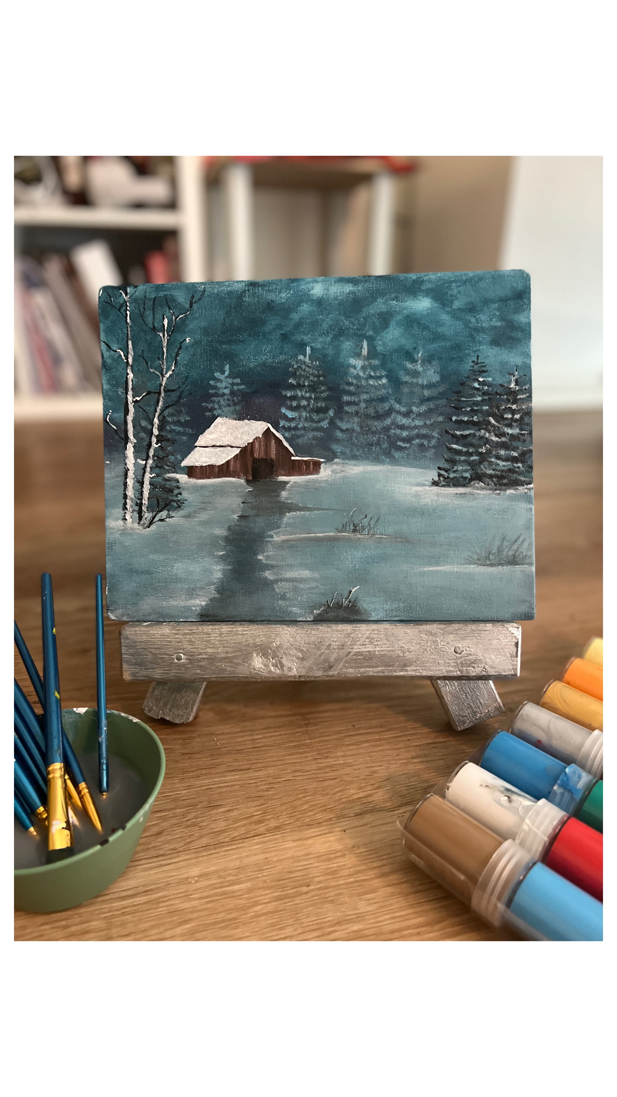 Blue winter landscape painting
