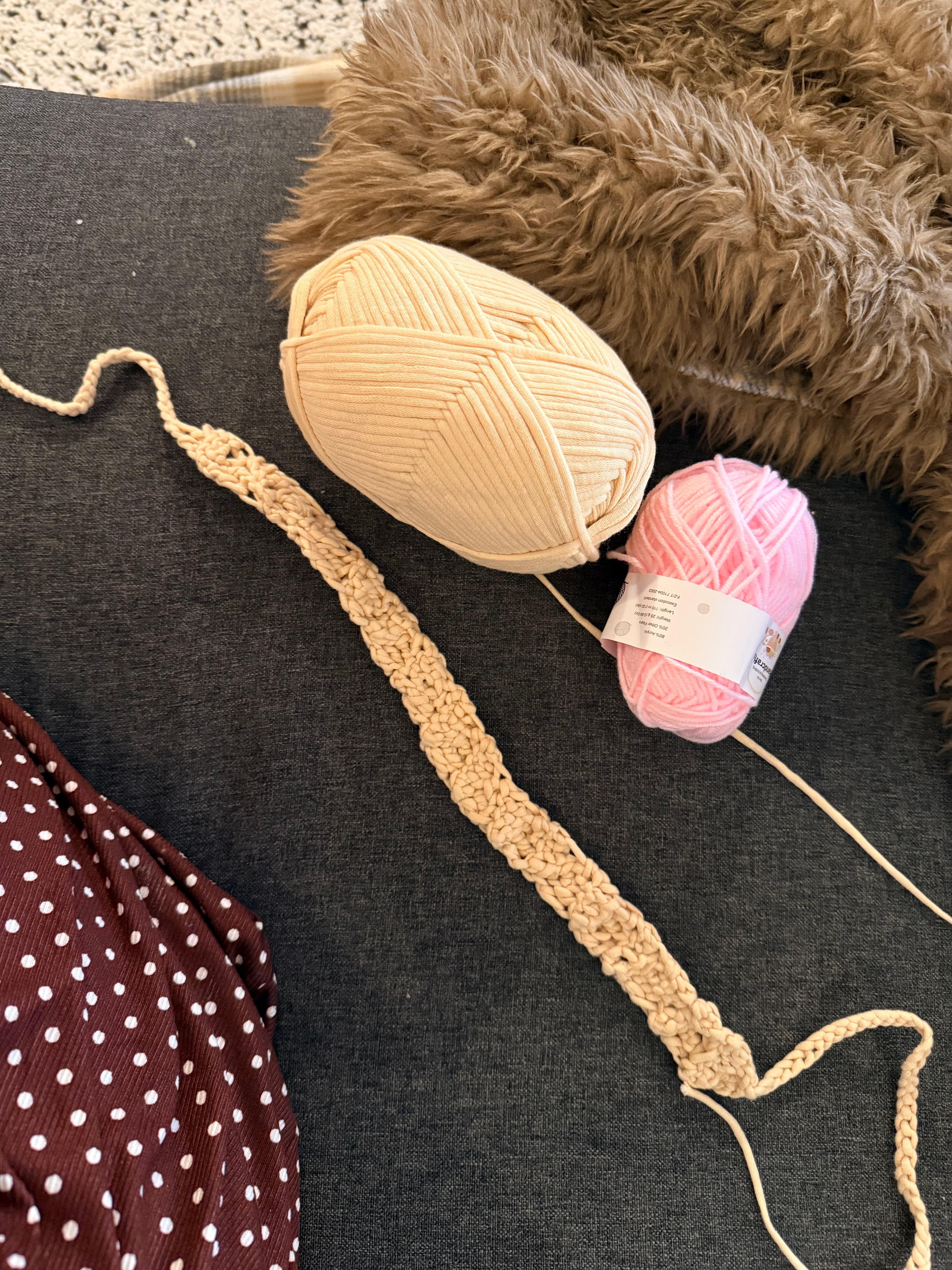 Beige crochet work with yarn
