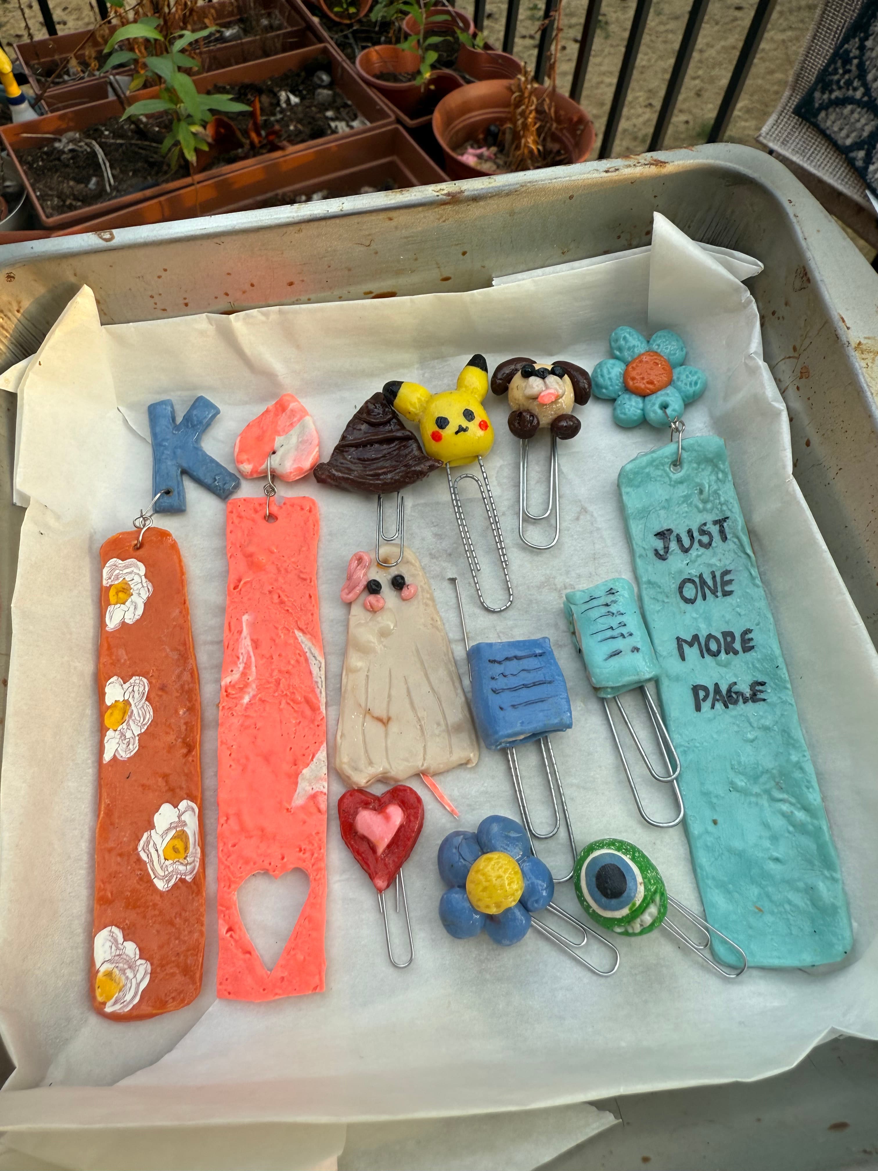 Handmade clay bookmarks and clips