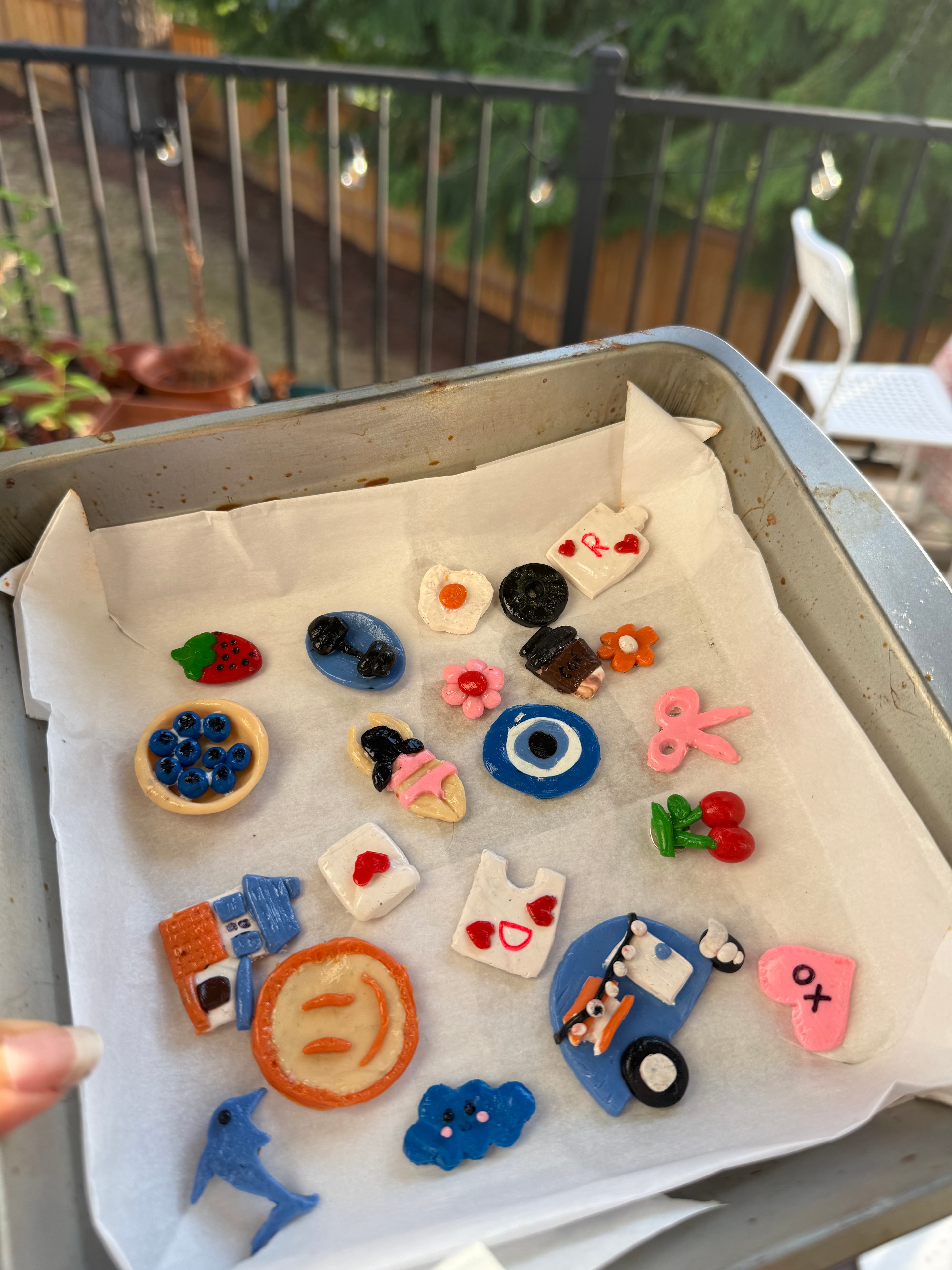 Tray of miniature ceramic pieces
