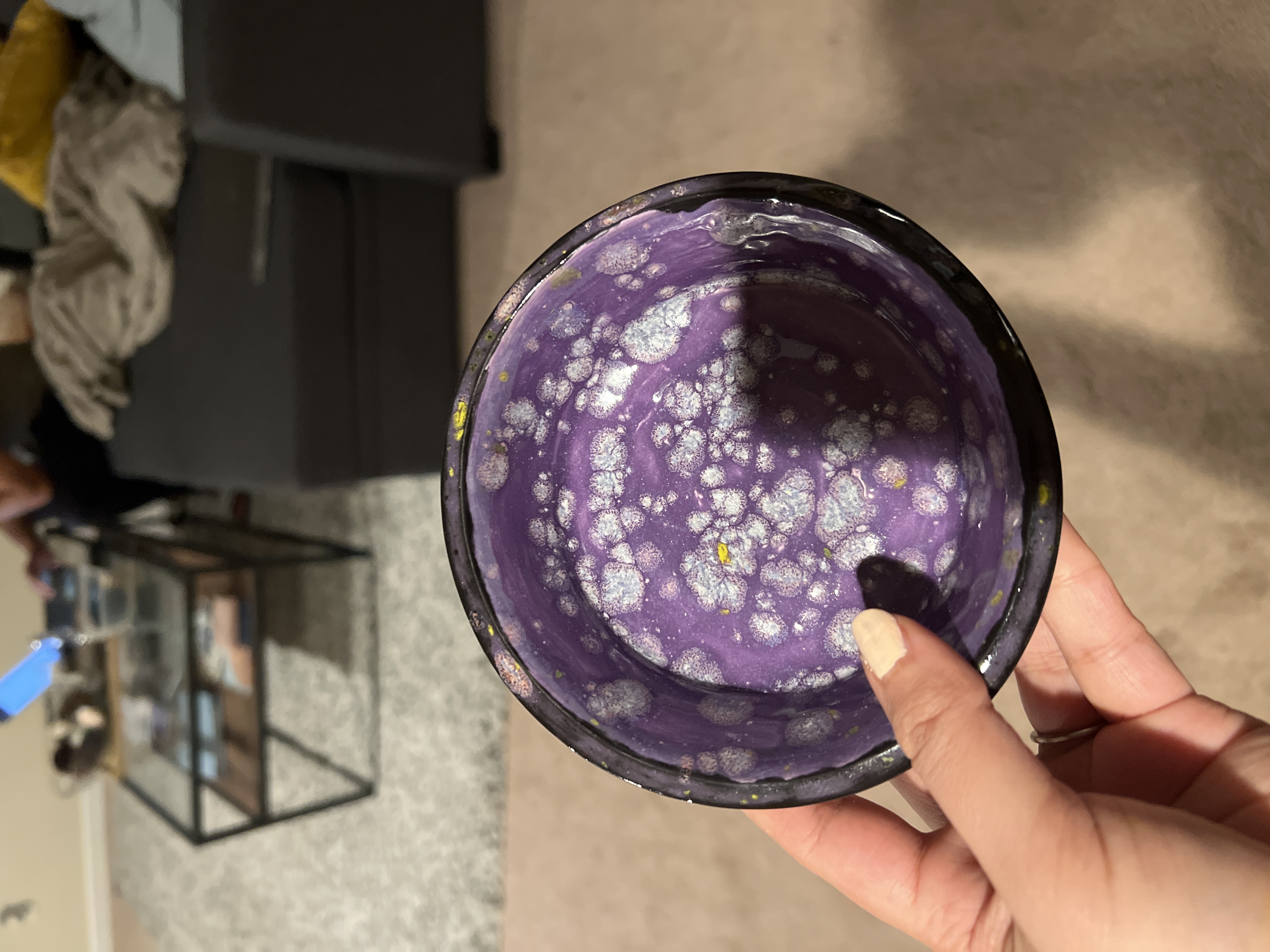 Purple glazed ceramic bowl
